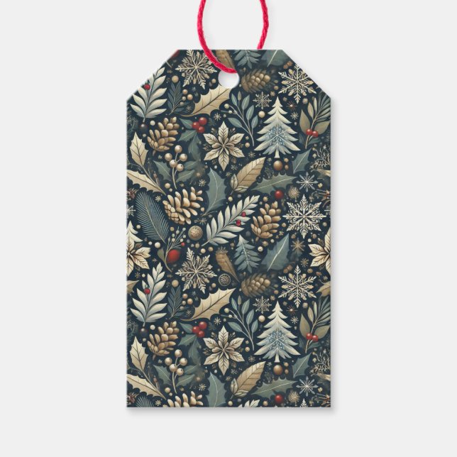 Étiquettes-cadeau Pinecone, Holly, Snowflakes & Berries Holiday (Devant)