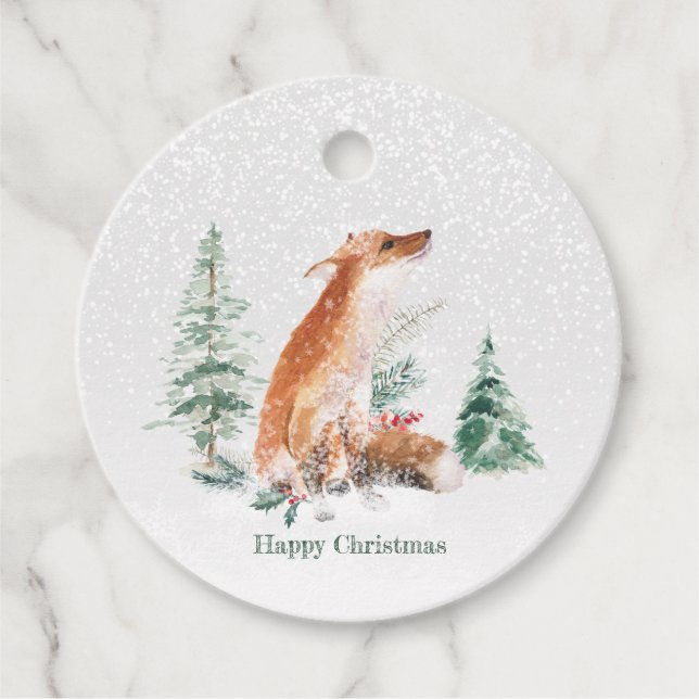 Étiquettes Cadeau Pinède de renard d'hiver (Devant)