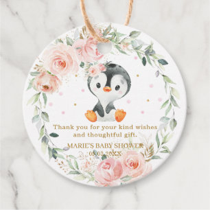 Étiquettes Cadeau Pingouin Blush Floral Baby shower fête d'anniversa