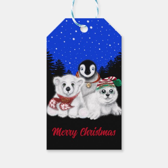 Étiquettes-cadeau Pingouin de Noël bébé phoque de l'ours polaire (Devant)
