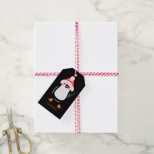 Étiquettes-cadeau Pingouin de Noël mignon personnalisé en Casquette 