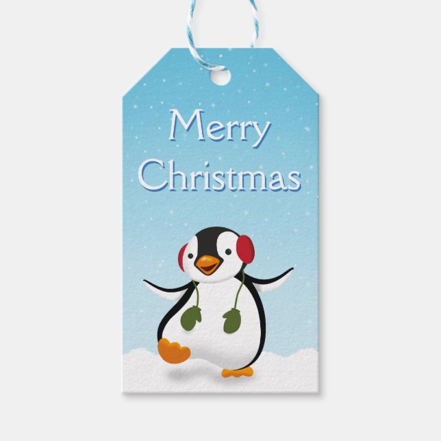 Étiquettes-cadeau Pingouin d'hiver mignon (Devant)