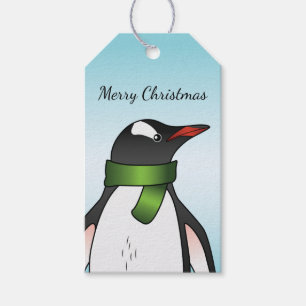 Étiquettes-cadeau Pingouin Gentoo Mignonne Portant Une Écharpe Verte