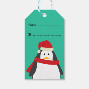 Étiquettes-cadeau Pingouin mignon avec chapeau de Santa