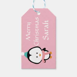 Étiquettes-cadeau Pingouin rose personnalisé