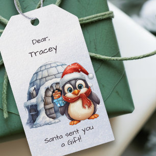Étiquettes-cadeau Pingouins de chapeau de Santa Cruz Noël aux enfant