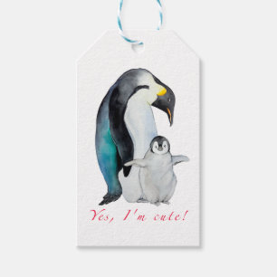 Étiquettes-cadeau Pingouins empereurs d'aquarelle mignons