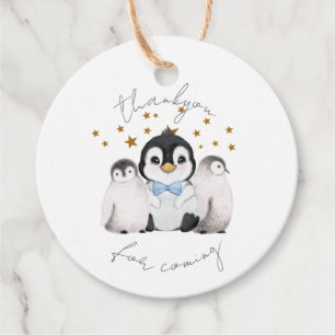 Étiquettes Cadeau Pingouins mignons Bleu Merci
