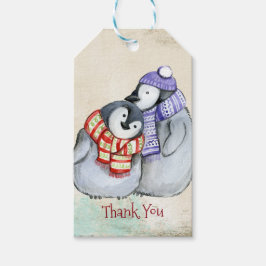 Étiquettes-cadeau Pingouins mignons en Écharpes d'hiver et Merci Cas