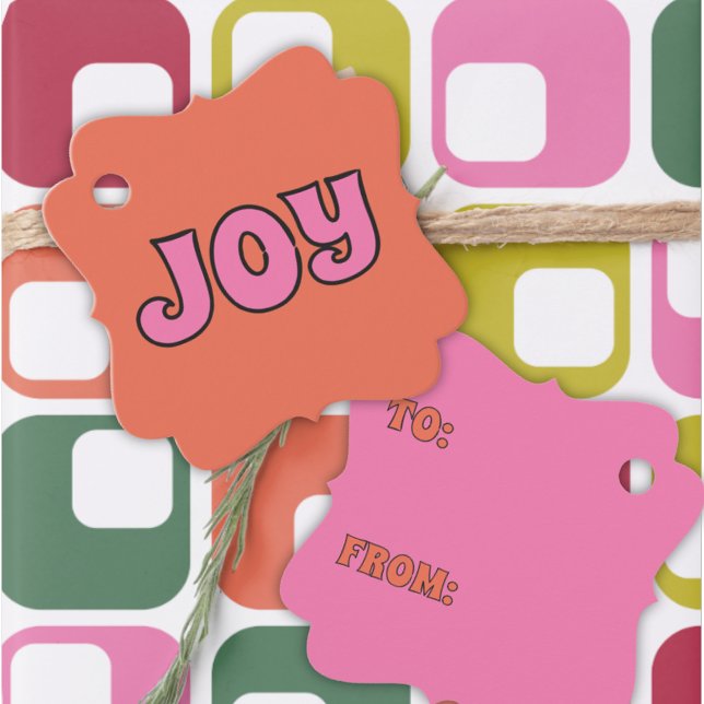 Étiquettes Cadeau Pink and Orange Joy Retro années 1970 Lettering (Créateur téléchargé)