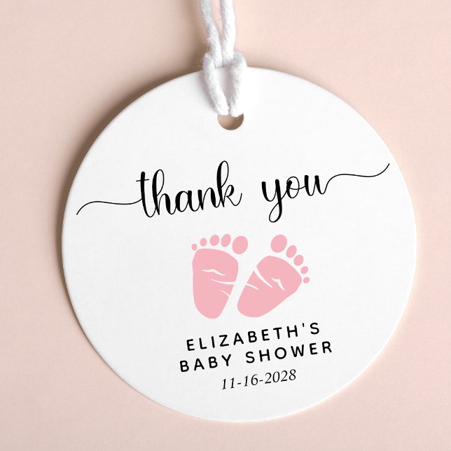 Étiquettes Cadeau Pink Baby Feet Baby Girl Douche Merci (Créateur téléchargé)