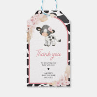 Pink Boho Highland Cow Baby shower Favoriser Tags