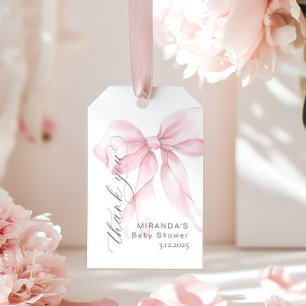 Étiquettes-cadeau Pink Bow Baby Girl Shower Merci