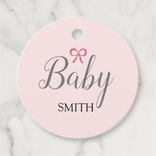 Étiquettes Cadeau Pink Bow Baby Script Nom personnalisé