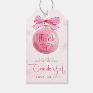 Étiquettes-cadeau Pink Bow Hiver Onederland Premier anniversaire Fav