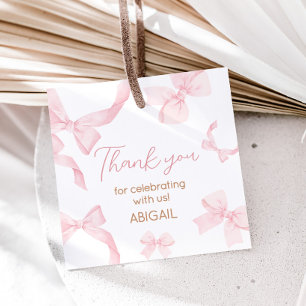 Étiquettes Cadeau Pink Bow Little Miss Photo Anniversaire Carré de f