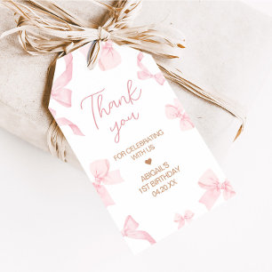 Étiquettes-cadeau Pink Bow Little Miss Photo Anniversaire Favoriser 