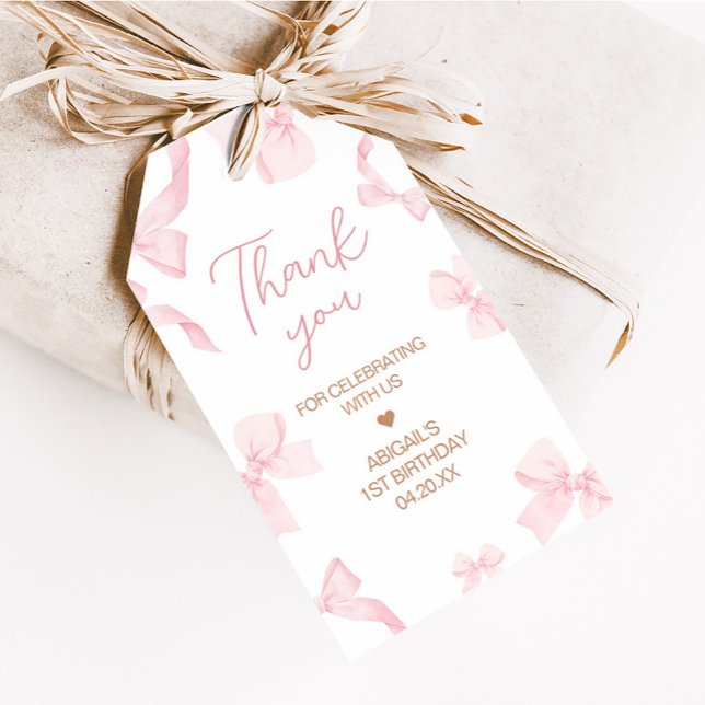 Étiquettes-cadeau Pink Bow Little Miss Photo Anniversaire Favoriser  (Pink Little Miss Onederful Photo Birthday Party Favor Tags)