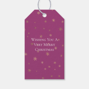 Étiquettes-cadeau Pink Boysenberry Christmas Gold Snowflakes