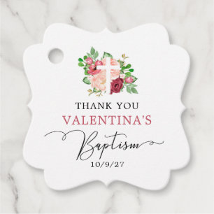 Étiquettes Cadeau Pink Burgundy Floral Girl Baptism Favoriser les ét
