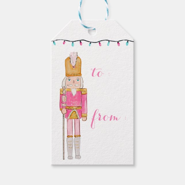 Étiquettes-cadeau Pink Christmas Nutcracker Holiday Lights (Devant)