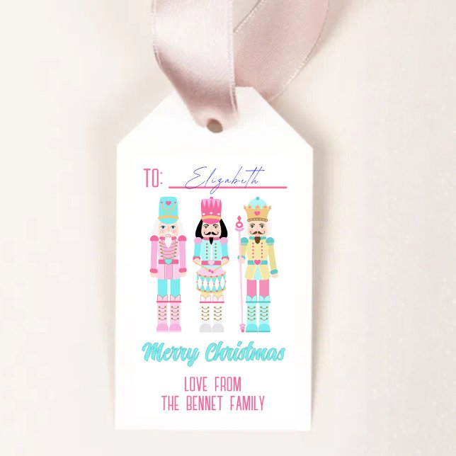 Étiquettes-cadeau Pink Christmas Nutcracker Pastel Personalized Name (Créateur téléchargé)