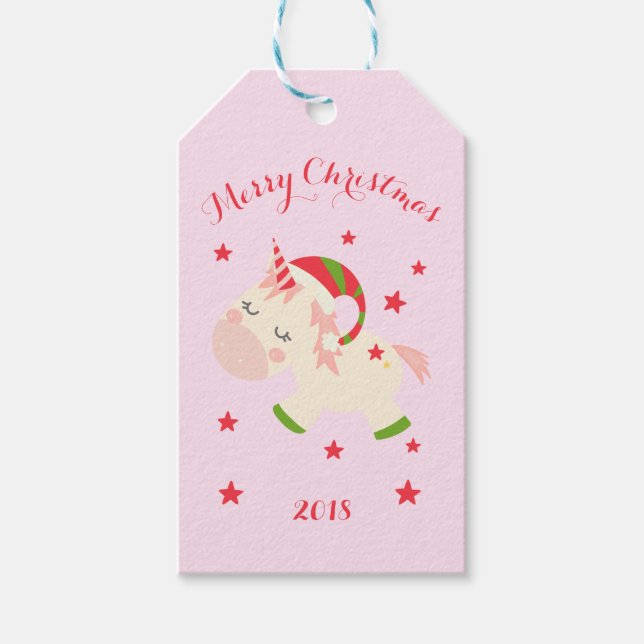 Étiquettes-cadeau Pink Christmas Unicorn Holiday Personnalisé (Devant)