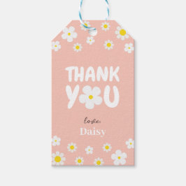 Étiquettes-cadeau Pink Cute Daisy Script Merci Anniversaire Favorise