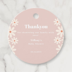 Étiquettes Cadeau Pink Daisy Baby shower fleuri remercient