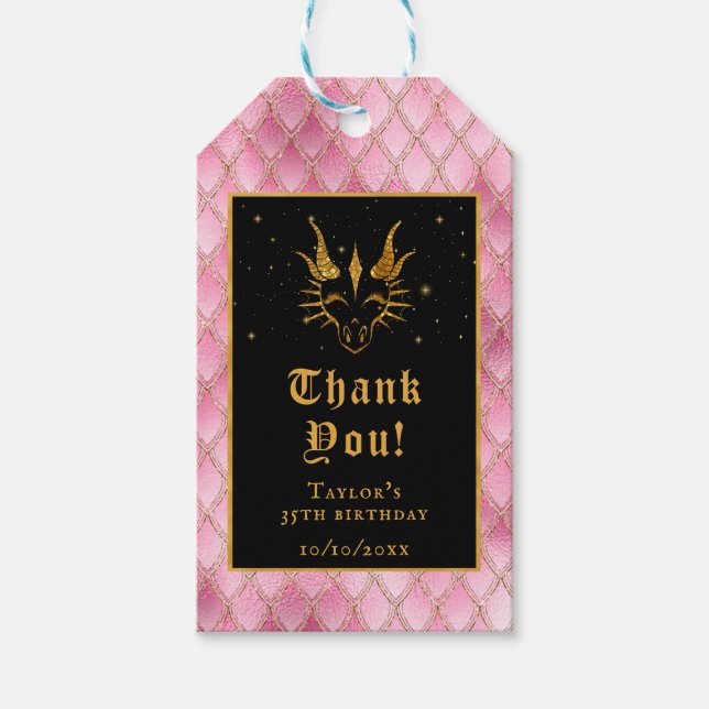 Étiquettes-cadeau Pink Dragon Scales Or Anniversaire Merci (Devant)
