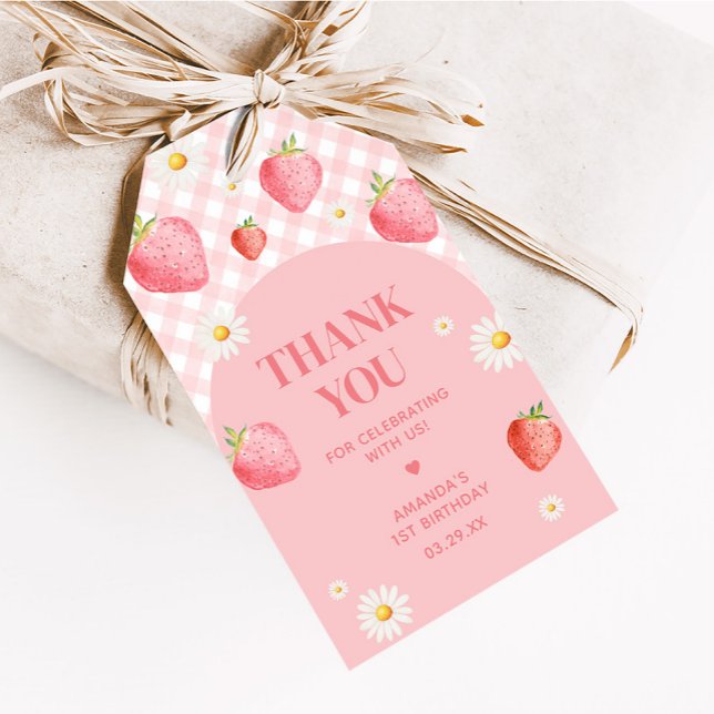 Étiquettes-cadeau Pink En vichy Berry First Birthday Party Favoriser (Pink Gingham Strawberry Berry Birthday Party Favor Tags
)