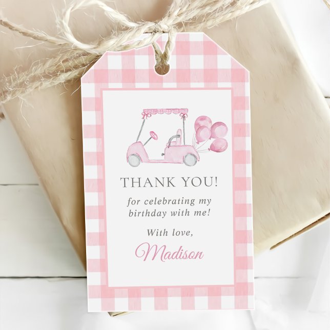 Étiquettes-cadeau Pink En vichy Golf Girl 1er anniversaire (Créateur téléchargé)