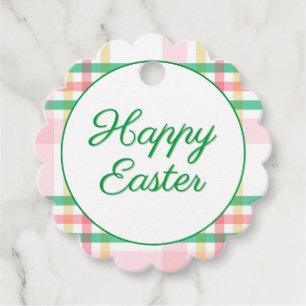 Étiquettes Cadeau Pink et vert preppy Plaid Joyeux Pâques