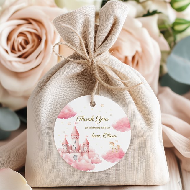 Étiquettes Cadeau Pink Fairytale Castle Party Fille Anniversaire (Créateur téléchargé)
