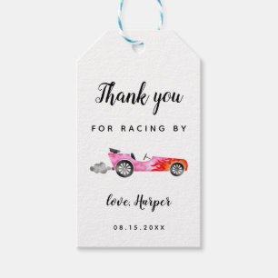 Étiquettes-cadeau Pink Fast Car Merci Pour La Course D'Anniversaire