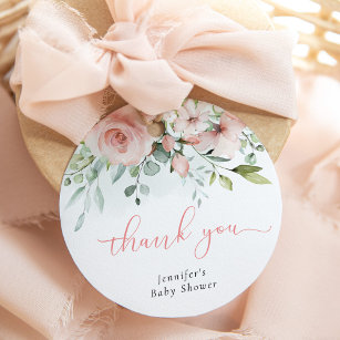 Étiquettes Cadeau Pink floral eucalyptus bébé douche merci
