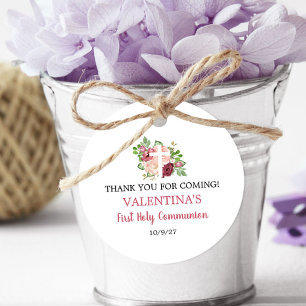 Étiquettes Cadeau Pink Floral First Holy Communion Favoriser Tags