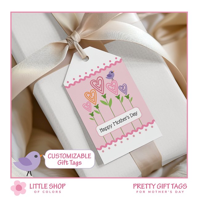 Étiquettes-cadeau Pink Floral Hearts Fête des mères (Créateur téléchargé)