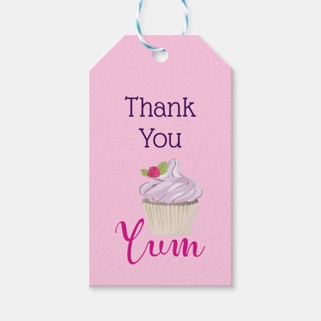 Étiquettes-cadeau Pink Frosted Cupcake Yum! Merci (Devant)