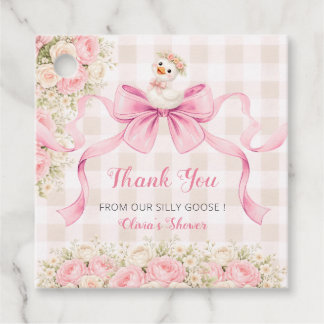 Étiquettes Cadeau Pink Gingham Goose Baby Shower Thank You