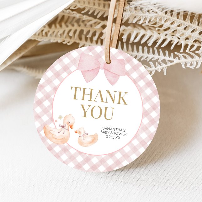 Étiquettes Cadeau Pink Gingham Silly Goose Baby Shower (Silly Goose Baby Shower Favor Tags)
