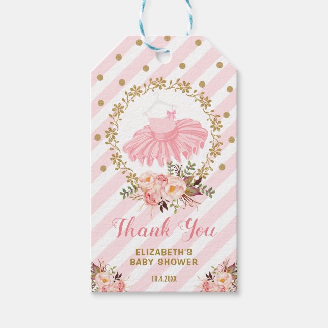 Étiquettes-cadeau Pink & Gold Ballerina Tutu Baby shower Anniversair (Devant)