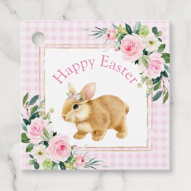 Étiquettes Cadeau Pink & Gold Joyeux lapin de Pâques (Devant)