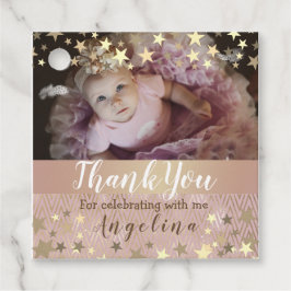 Étiquettes Cadeau Pink Gold Star Photo 1er anniversaire