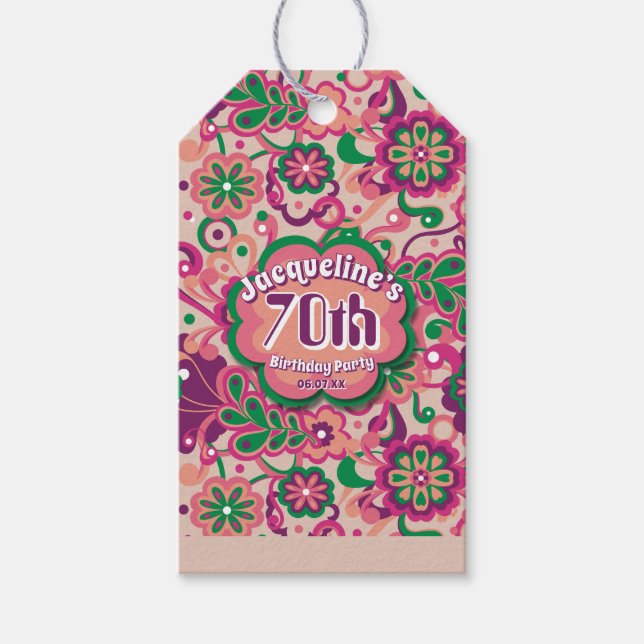 Étiquettes-cadeau Pink Groovy Psychedelic 60s 70s Floral Birthday (Devant)