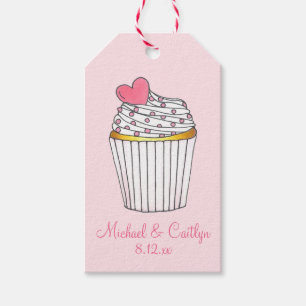 Étiquettes-cadeau Pink Heart Love Cupcake Fête des mariées Mariage