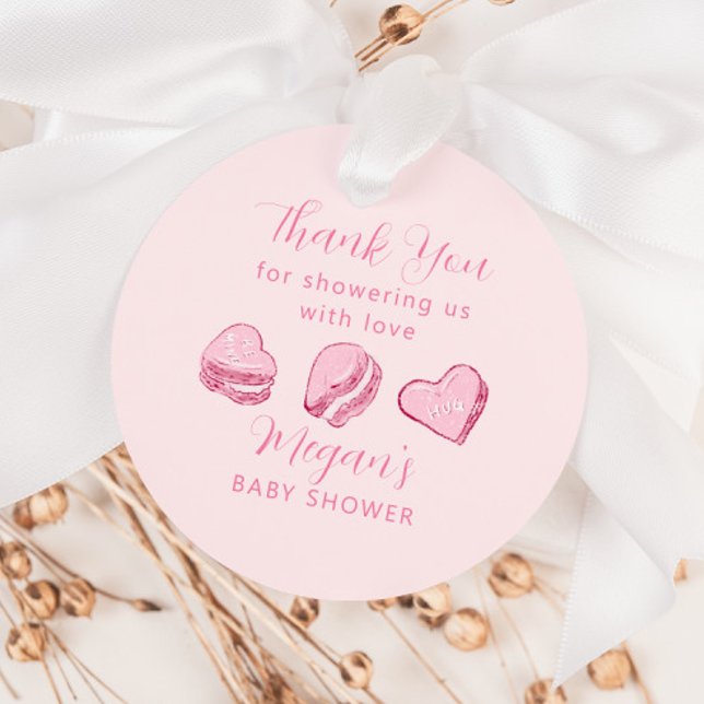 Étiquettes Cadeau Pink Heart Macaron Valentine Baby shower (Créateur téléchargé)