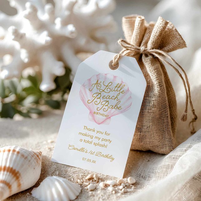 Étiquettes-cadeau Pink Little Beach Baby Anniversaire (Minimal Ocean Girl First Birthday Favor Tag)