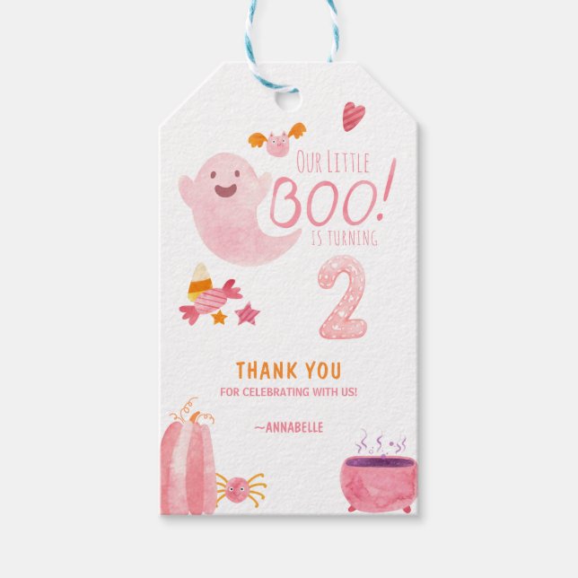 Étiquettes-cadeau Pink Little Boo tourne deux Halloween 2e Anniversa (Devant)