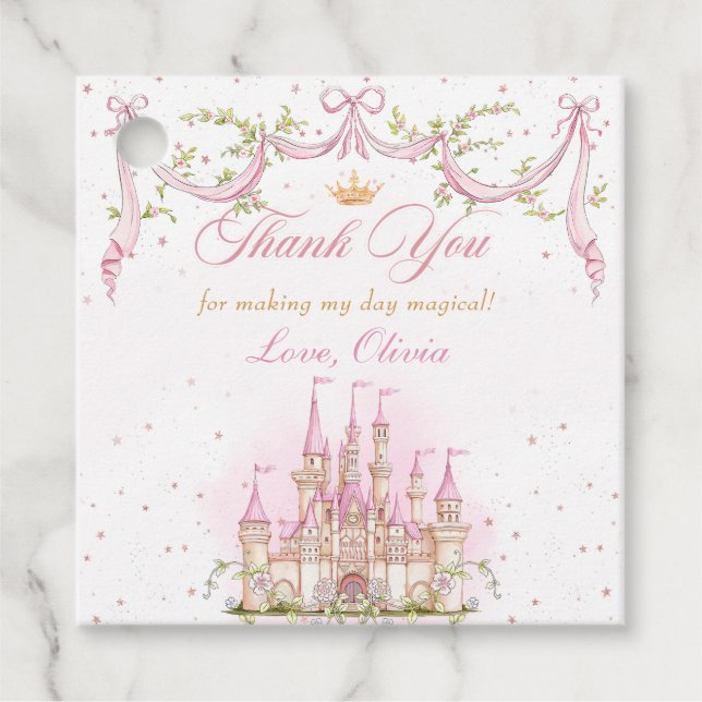 Étiquettes Cadeau Pink Magical Princess Castle Anniversaire Favorise (Devant)